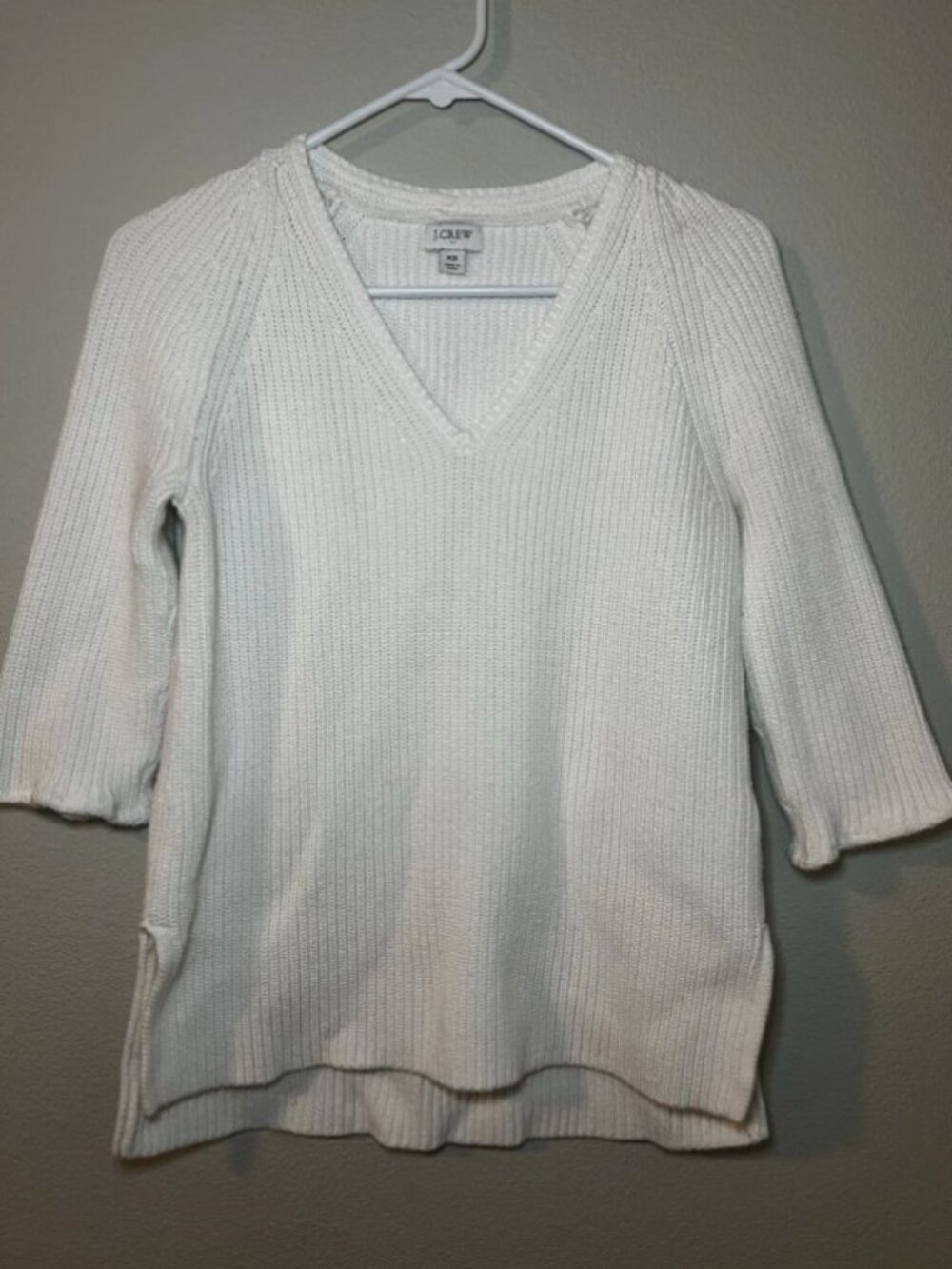 J. Crew Women Sweater Knitted Size XS Cotton White V-Neck Pullover Winter